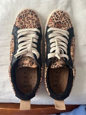 Reef Leopard-Print Low Tops with Black Panels and Cream Laces